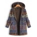 M-5XL Floral Print Fleece Thicken Hooded Long Sleeve Vintage Coats