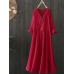 Vintage Women Cotton Chinese Style V-Neck Long Sleeve Dress