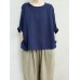 Casual Women Cotton Loose Solid Color 3/4 Sleeve Asymmetrical Hem T-Shirts