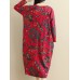 Vintage Floral Side Split Long Sleeve Maxi Dress