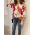 Casual Women Loose Floral Printed Hollow Up Lace Patchwork Shirts