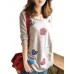 Women Casual Embroidery Crew Neck Long Sleeve Blouse Shirt