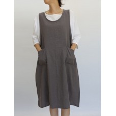 Vintage Sleeveless O-neck Solid Color Split Dress