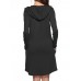 Casual Women Solid Color Hooded Long Sleeve Dress with Pocket