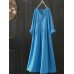 Vintage Women Cotton Chinese Style V-Neck Long Sleeve Dress