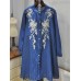 Retro Women Cotton Linen Embroidered Stand Collar Long Sleeve Long Shirts