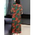 Elegant Floral Print V-neck Half Sleeve Mid-long Dress