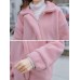 Women Fluffy Causal Pink Fleece Long Sleeve Zipper Pockets Coats