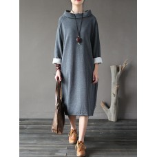 Plus Size Solid Color Long Sleeve Dress With Thin Pile