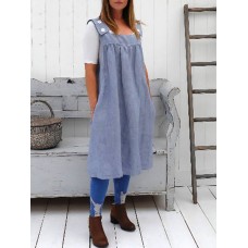 S-5XL Women Sleeveless Oversized Solid Casual Pinafore Dress