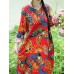 Chinese Style Floral Print Long Sleeve Vintage Dress