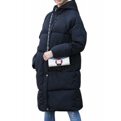 Women Solid Color Zipper Hooded Thick Winter Coats