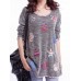 Women Casual Embroidery Crew Neck Long Sleeve Blouse Shirt