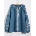 Vintage Women Folk Style Loose Embroidered Long Sleeve Blouse