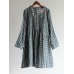 Autumn Women Plaid Buttons V-neck Long Sleeve Vintage Blouse
