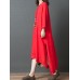 Vintage Women Linen Loose Pure Color Long Sleeve Dress