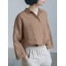 Women Turndown Collar 3/4 Sleeve Loose Solid Blouse