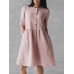 S-5XL Vintage O-Neck Short Sleeve Button Pockets Cotton Linen Mini Dress