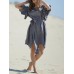 Casual Women Bell Sleeve Solid Color Mini Dress with Belt