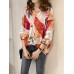Casual Women Loose Floral Printed Hollow Up Lace Patchwork Shirts