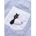 Vintage Women Cotton Side Buttons Stripe Cat Embroidered Patchwork Blouse