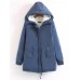 Women Casual Pure Color Faux Fur Hooded Drawstring Thick Coats