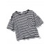 Women Loose Striped Cotton Short Sleeve Crew Neck T-Shirts with Pocket
