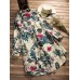 M-5XL Women Retro Buttons Long Sleeve Cotton Vintage Floral Blouse