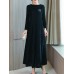 Elegant Women Velvet Solid Color Stand Collar Long Sleeve Dress with Pockets