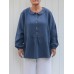 Women Vintage Flat Collar Long Sleeves Button Shirts