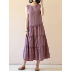 Vintage Sleeveless Pleated Patchwork A-Line Dress