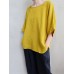 Casual Women Cotton Loose Solid Color 3/4 Sleeve Asymmetrical Hem T-Shirts