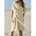 Casual Women Bell Sleeve Solid Color Mini Dress with Belt